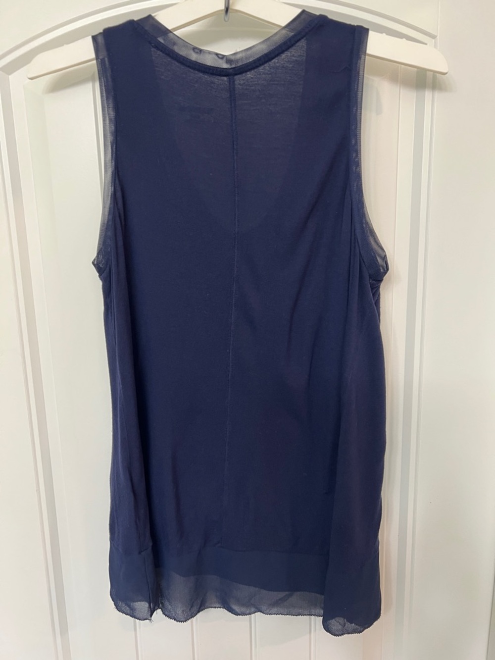 Merona‎ Navy Blue Mixed Media V-neck Tank Top [M] Rayon Sheer Trim Hem - Picture 4 of 9